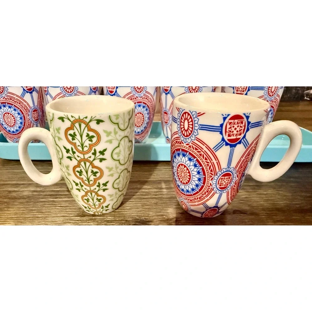 Pier 1 Espresso Cup Set 12pc Multicolor Excellent Mediterranean Boho Floral